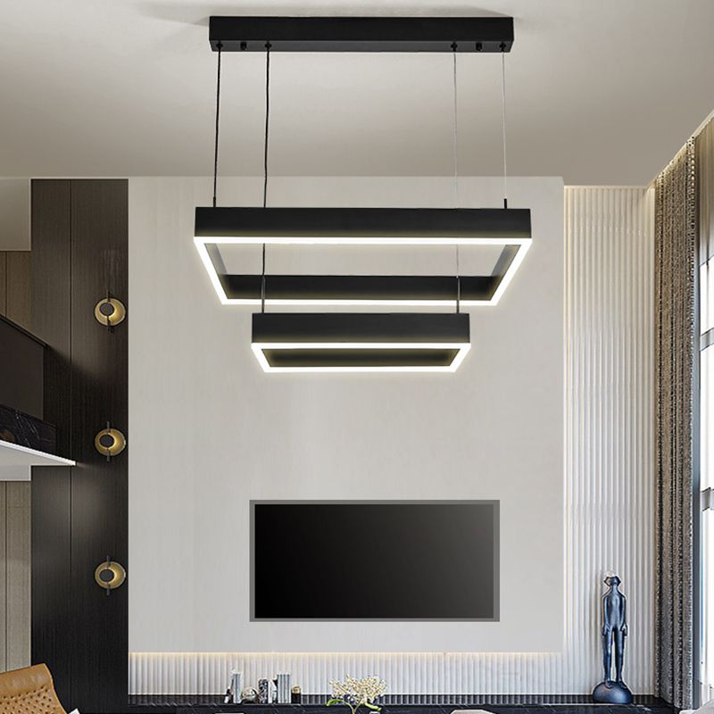 Modern Style Black Chandelier Lighting Fixtures Aluminium Multiple Squares Ceiling Lamp
