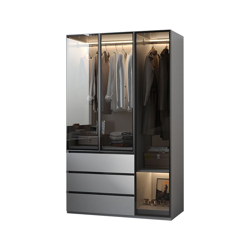 Modern Wood Frame Wardrobe Armoire Freestanding Wardrobe with 3 Self Close Drawers