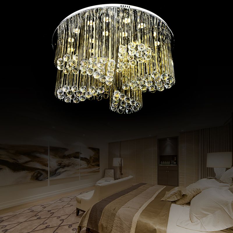 Bedroom Circle Flush Massimale Light Clear Crystal Contemporary Chrome LED Massimale Lampada con Flower Design