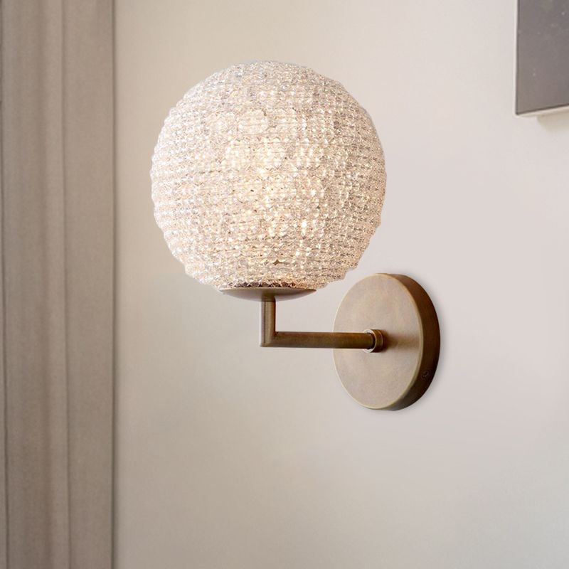 Countryside Globe Sconce Light Fixture 1 Light Crystal Wall Mounted Lamp in Silver/Gold for Bedroom