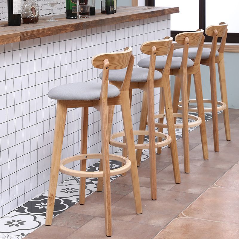 Scandinavian Matte Finish Leather Barstool Rubberwood Home Stool
