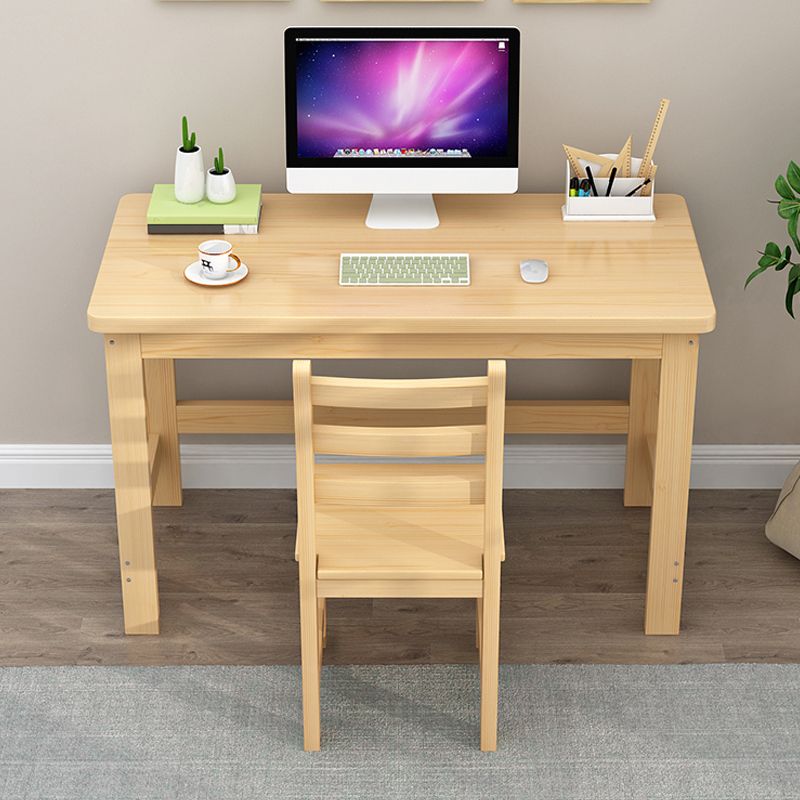 Modern H-shape Base Office Desk Rectangle Solid Wood Task Desk
