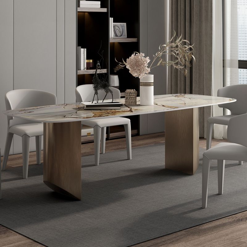 Modern Dining Sintered Stone Table Dining Rectangle Table with Metal Legs for Home Use