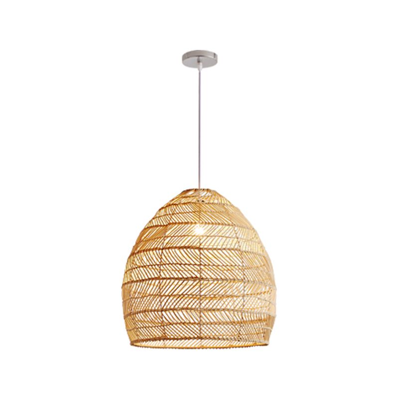 1-Light Hanging Light Fixture Asian Style Pendant Light with Rattan Shade for Bedroom