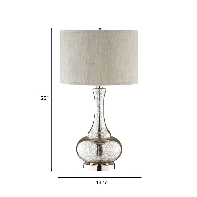 1-Bulb Night Lighting Countryside Vase Silver Crackle Glass Table Lamp with Round Shade