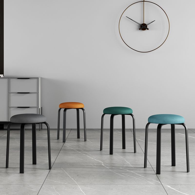 Footstool Ottoman Upholstered Metal Frame Fabric Modern Solid Round Ottoman