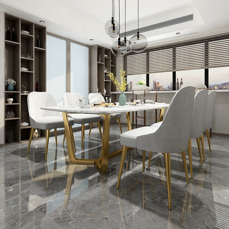 Traditional Luxury Dining Table for Home Glossy White Table with Gold Metal Frame