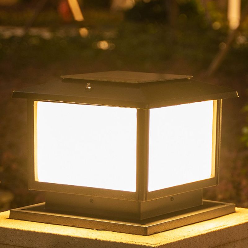 Modern Geometric Pillar Lamp Minimalist LED Solar Lighting Fixture for Garden