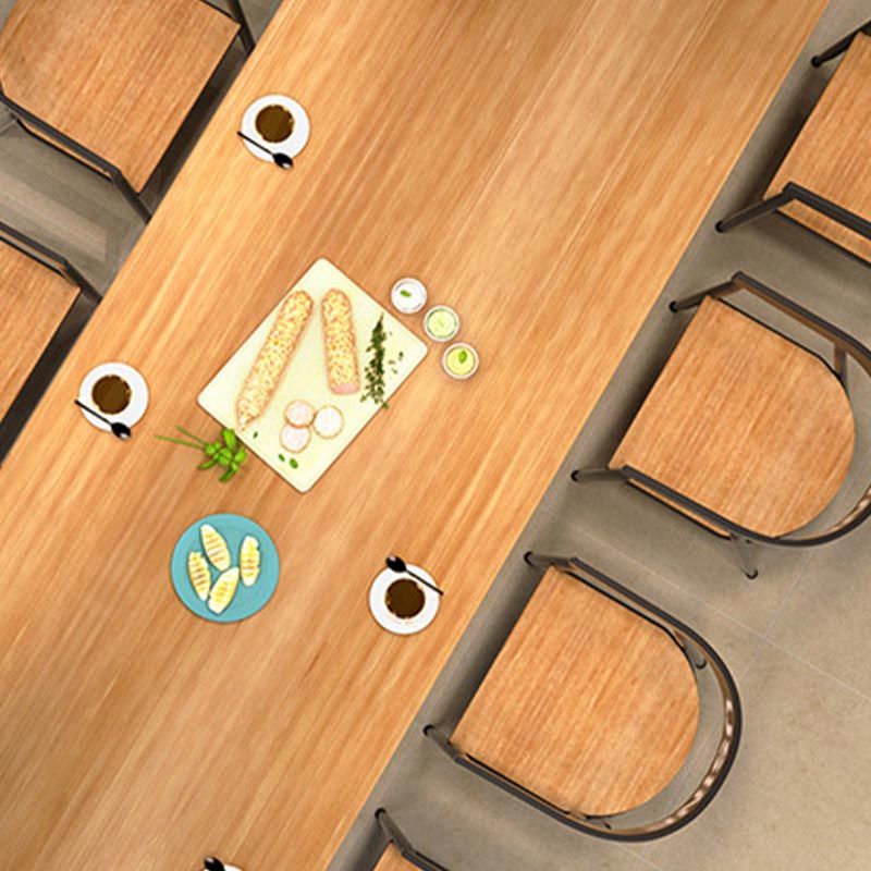 Black Metal Trestle Base Dining Table Rectangle Solid Wood Top Kitchen Dining Table