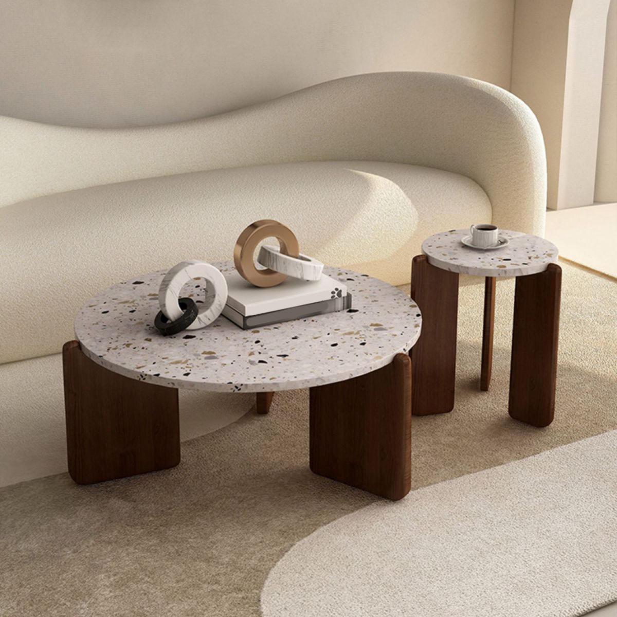 Modern 3 Legs Coffee Table Slate Round Coffee Cocktail Table