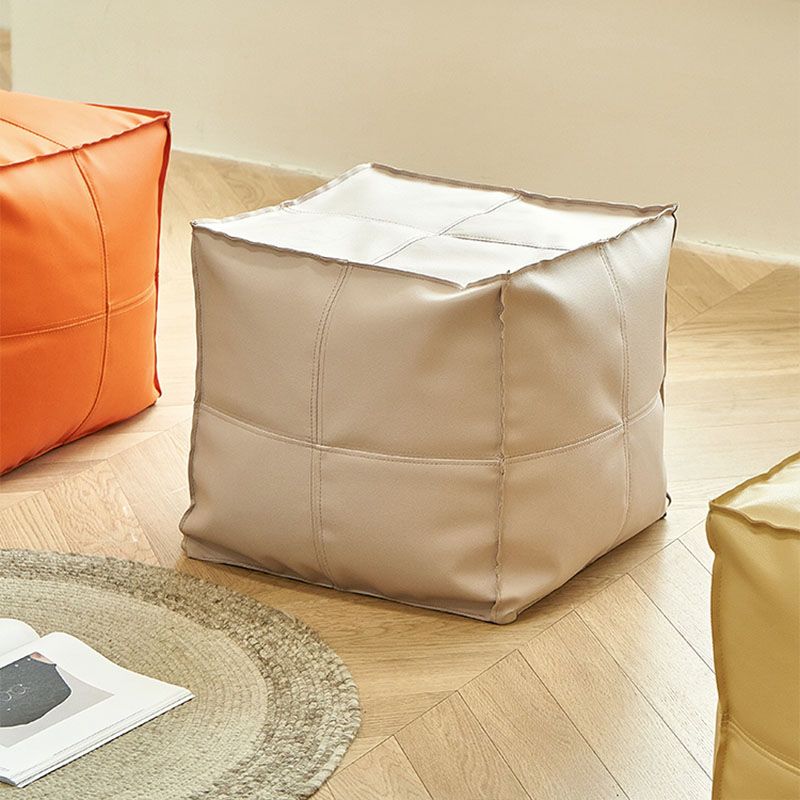 Modern Orange Pure Color Pouf PU Leather Water Resistant Pouf