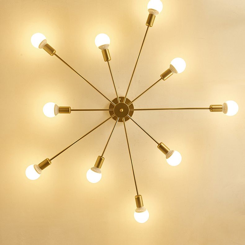 Gold freiliegende halbbündige Deckenleuchte aus Metall im Loft-Stil für Schlafzimmer, halbbündige Montage