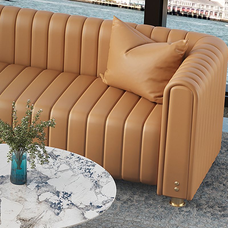 28.74" H Contemporary Faux Leather Tuxedo Arm Sewn Pillow Back Sofa