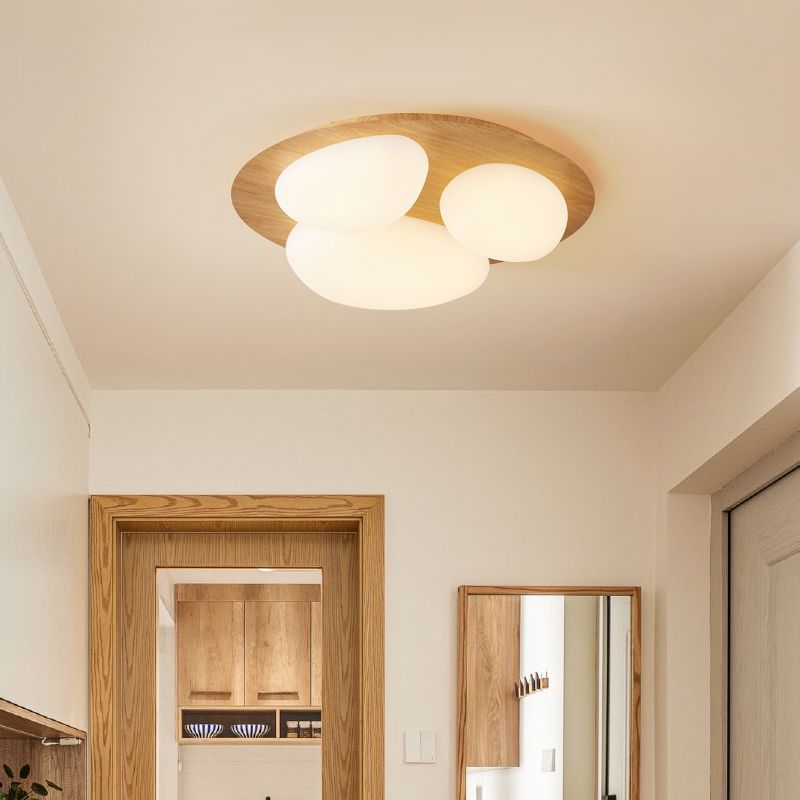 3-Lights Modern Style Flush Mount Wood Ceiling Light for Bedroom