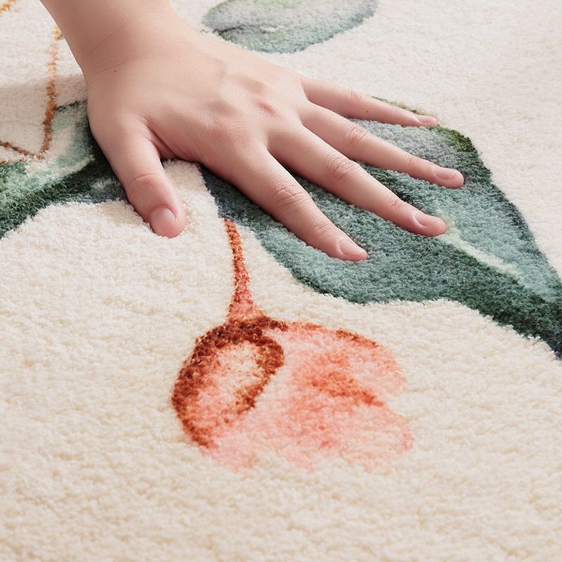 Round Palm Leaves Print Carpet Polyester Modern Indoor Rug Non-Slip Backing Carpet for Living Room