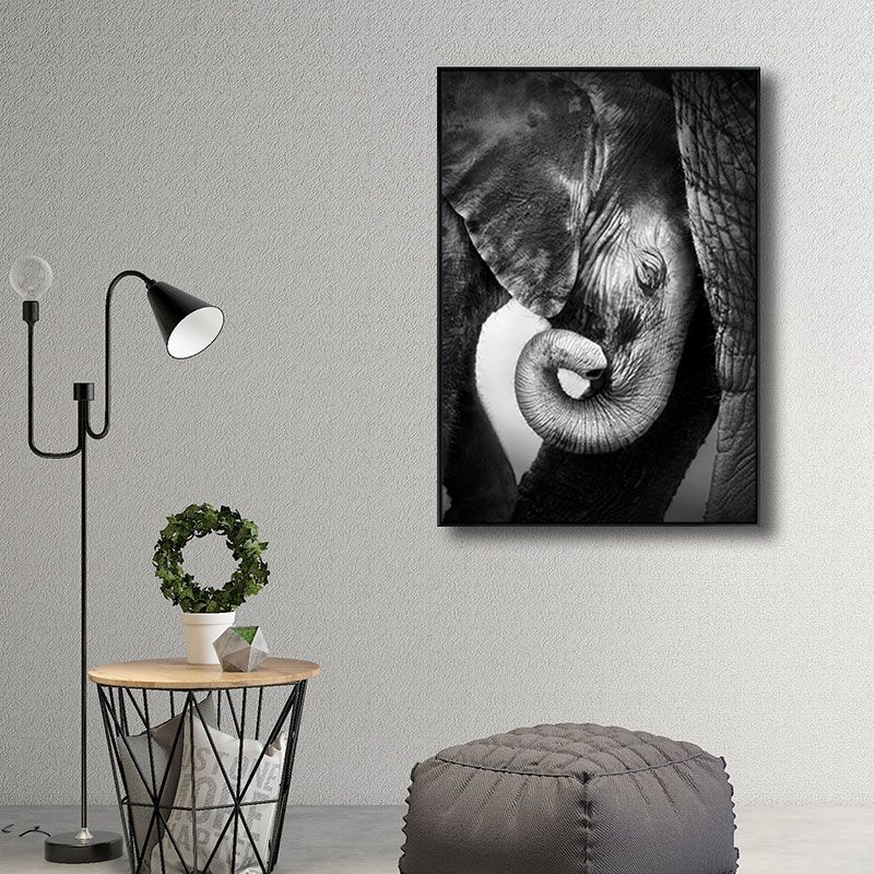 Canvas Decorative Painting Modern Elephant Family Wall Art Print in Black for Sitting Room
