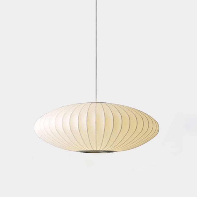 Silk Hanging Lamp, Simple Disk-Shaped Shade Pendant Lighting in White Finish