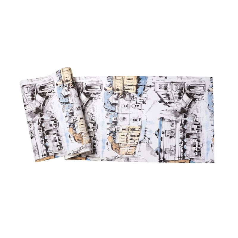 Industrial Oil Painting Wallpaper Roll for Dining Room, Grey and Yellow, 33-foot x 20.5-inch