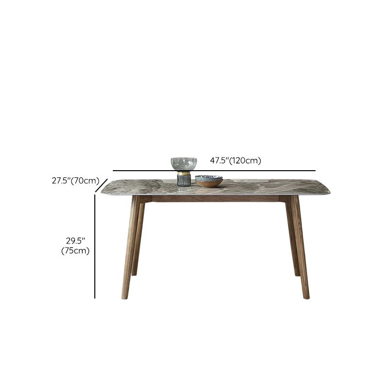 Mid-Century Modern Stone Dining Table Rectangle Dining Table with Solid Wood Legs