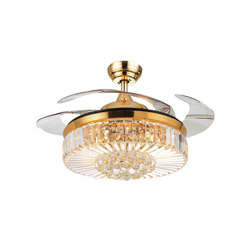 4 Blades Drum LED Anhänger Lüfter Licht modernes Kristall Wohnzimmer Halbflush -Deckenleuchte mit Fernbedienung