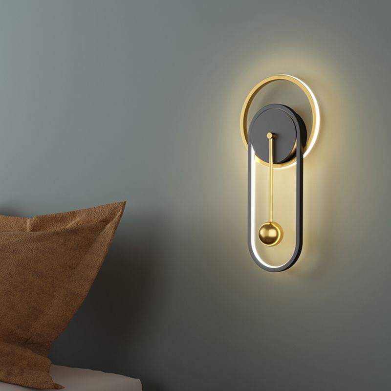 Luz de la pared de pared LED posmoderna ovalada de color negro y anillo de pared con sombra de metal