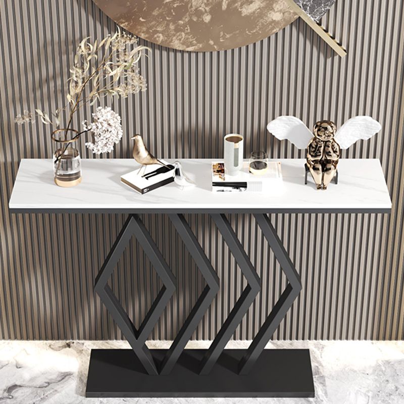 Stain Resistant Glam Slate and Metal Console Table Abstract for Hall