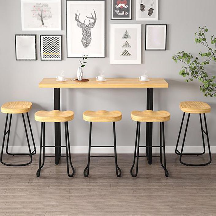 Contemporary Natural Solid Wood Barstool Footrest Restaurant Stool