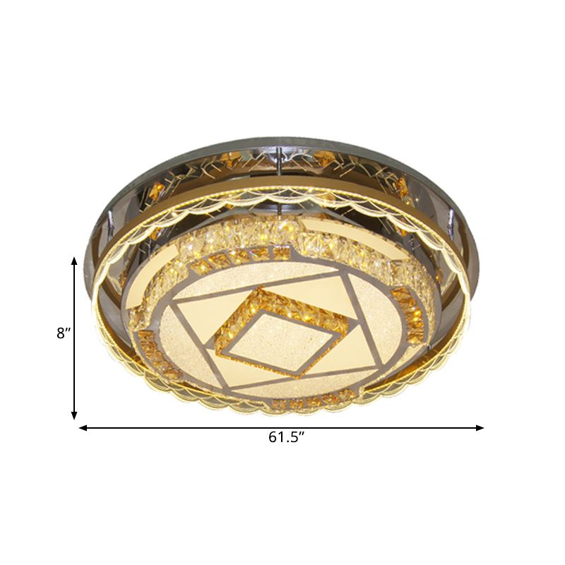 Contemporary Round Ceiling Lighting Crystal Blocks LED Flush Mount Lamp in Nickel for Bedroom