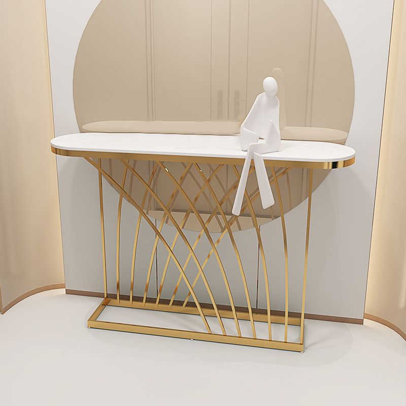 31.5-inch Tall Oval Console Table 1-shelf Stone Accent Table