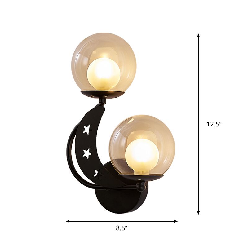 Left/Right Ball Wall Sconce Modern Style 2-Light Clear Glass Wall Mount Lamp Kit in Black/Gold