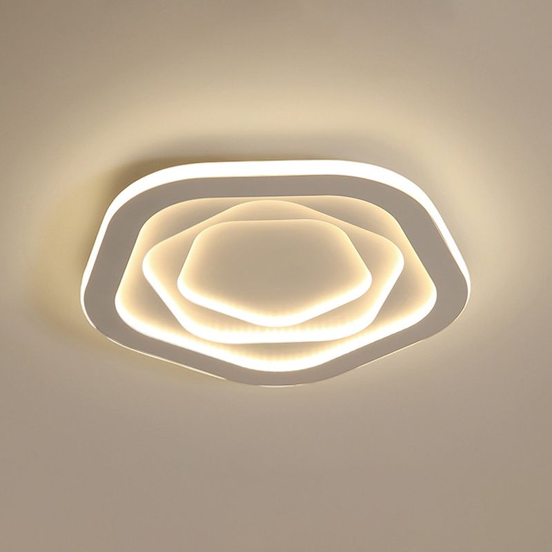 16"/19.5" W LED Bedroom Ceiling Lamp Modernist White Flush Mount Light with Flower/Pentagon/Triangle Acrylic Shade