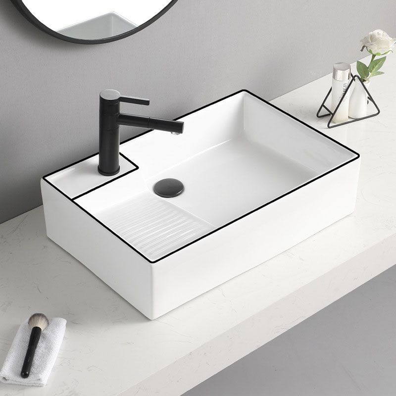Classic Bathroom Sink Rectangular White Trough Sink with Pop-Up Drain