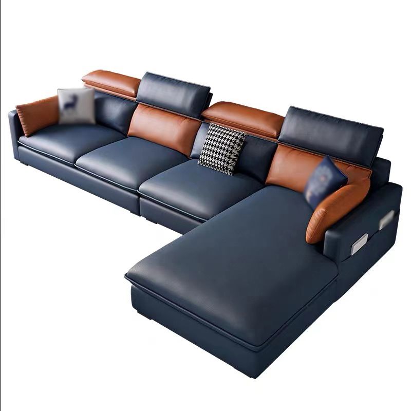 L-Shape High Back Faux leather Square Arm Sectional with Stain-Resistant and Storage
