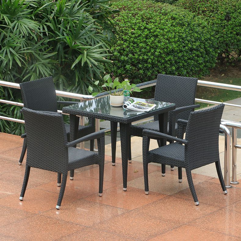 Modern Style Wicker Dining Set Wood Square 1/5 Pieces Dining Set
