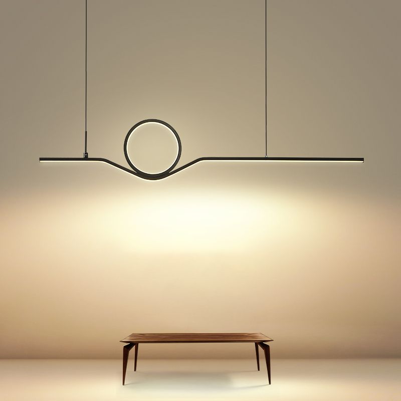 Estilo moderno Luces de isla de forma lineal Metal 2 Iluminación de la isla de la luz en negro