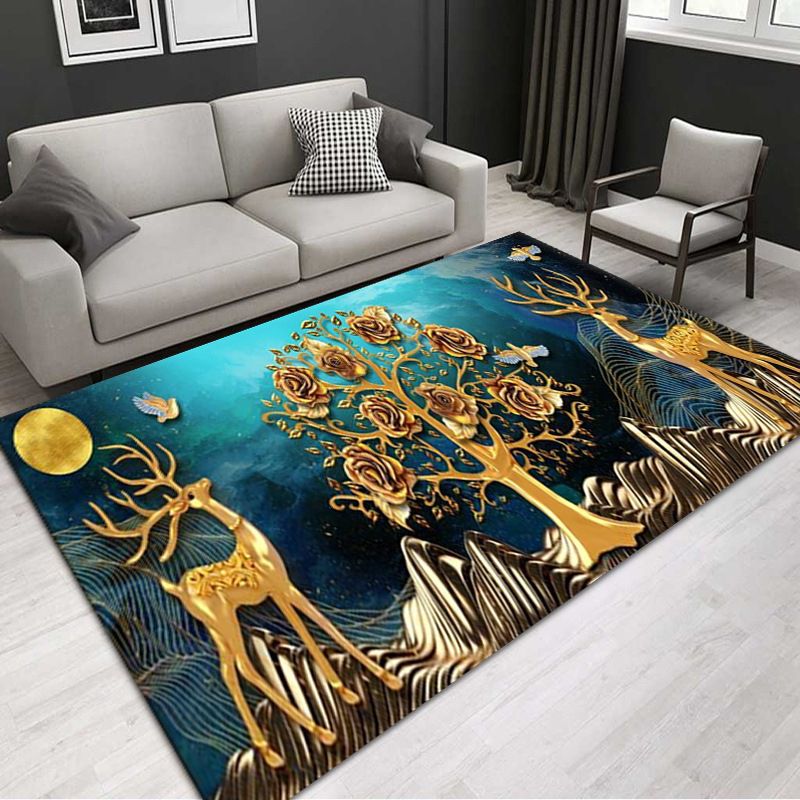 Luxury Gold Rug Polyester Graphic Indoor Rug Washable Rug for Drawing Room