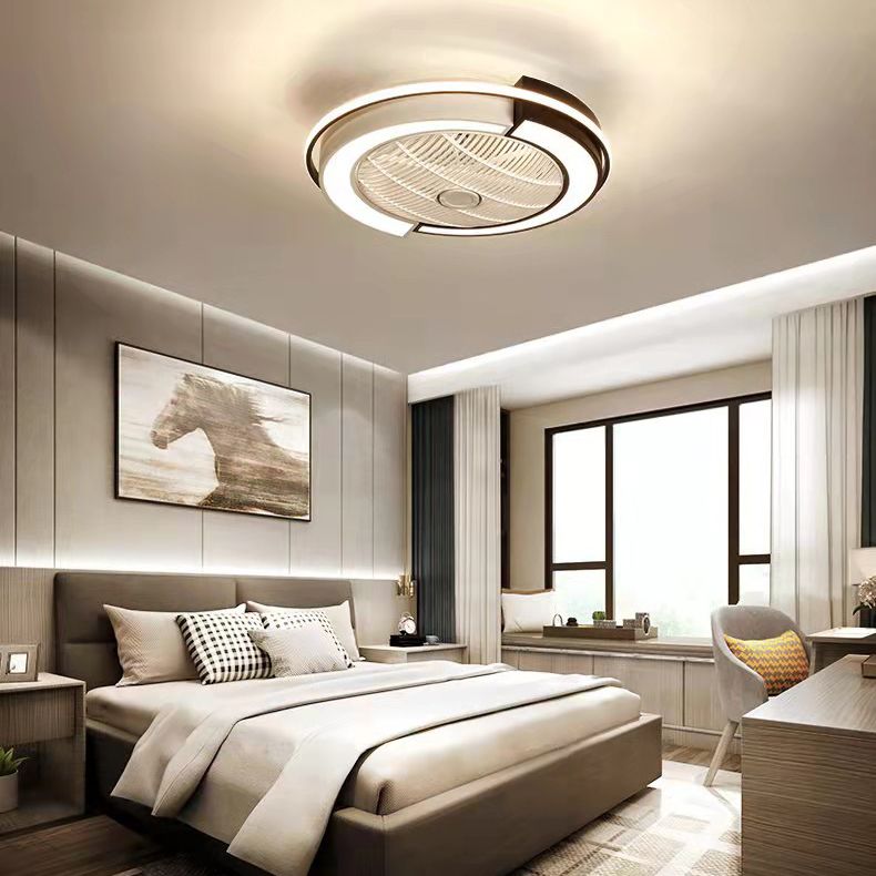 Spleißen trommelförmige LED -Deckenventilator Leuchte Nordische Metall Schlafzimmer Halbflush Mount Leuchte