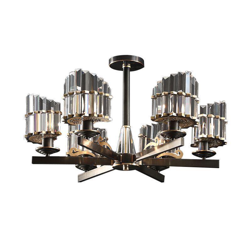Modernismo Sputnik Luz colgante 3/6/8 Cabezas de la barra de cristal de tres lados Candelier en negro/latón