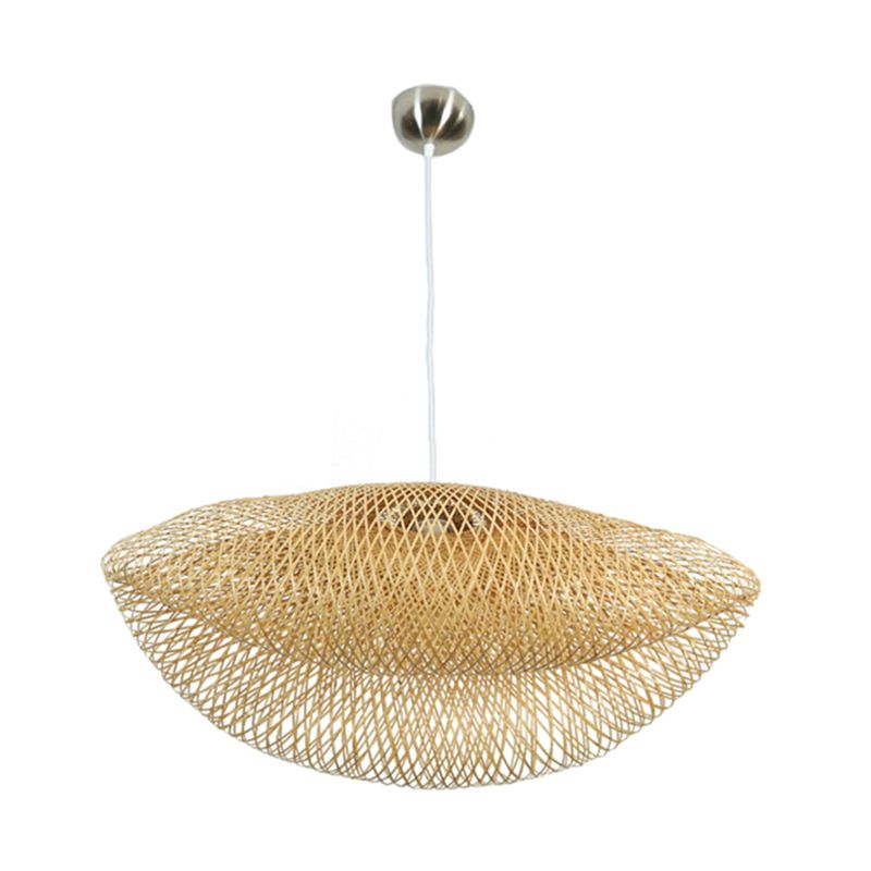 Asian Style Hat Shaped Hanging Pendant Rattan 1 Light Ceiling Hanging Lamp over Dining Table