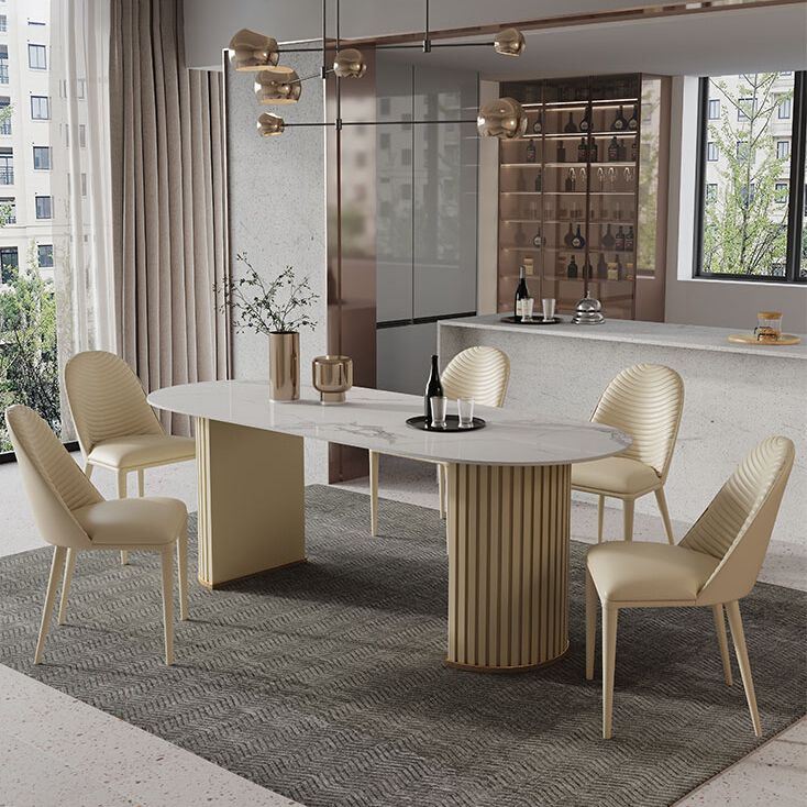 Minimalist White Standard Dining Table Oval Sintered Stone Dining Table for Kitchen