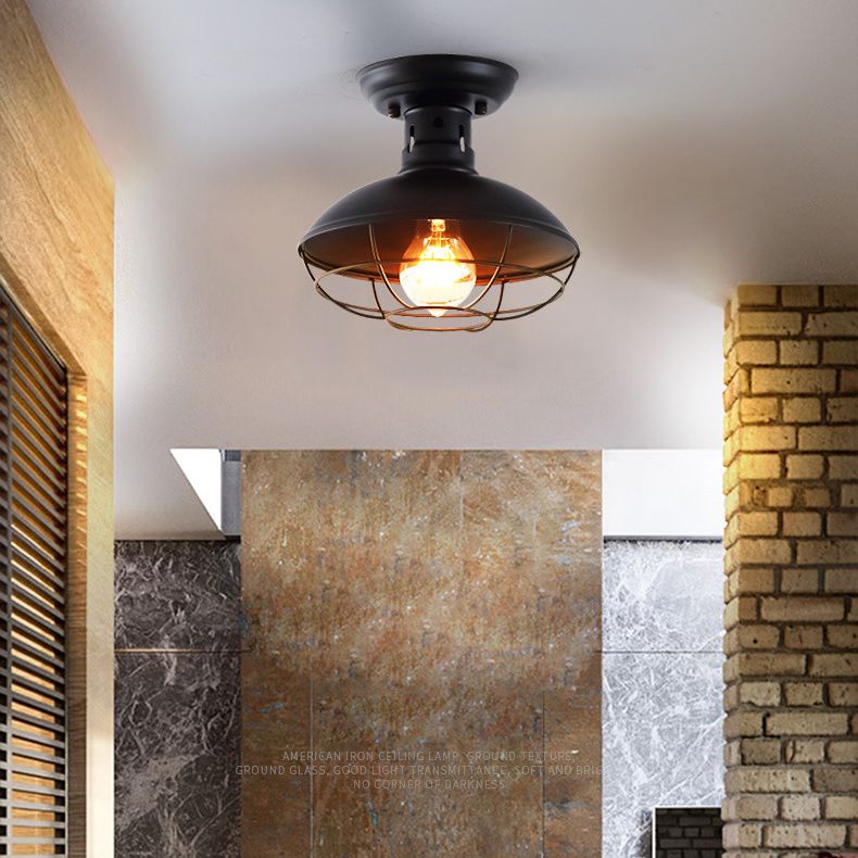Draadkooi plafond gemonteerd armatuur retro stijl zwart metalen semi -spoelmontage licht