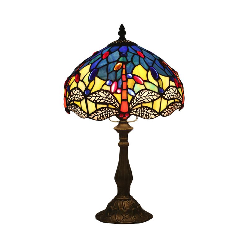 Baroque Dragonfly Task Lamp 1 Head Hand Cut Glass Night Table Light in Bronze for Bedroom