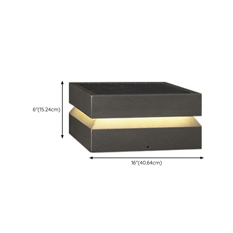 Rectangle Shape Metal Solar Pillar Lamp Modern 1 Light Waterproof Outdoor Light in Black