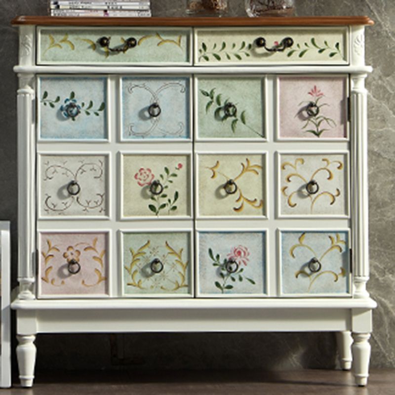 Mid-Century Modern Cabinet Ring Pulls Wood Side Cabinet with Drawer