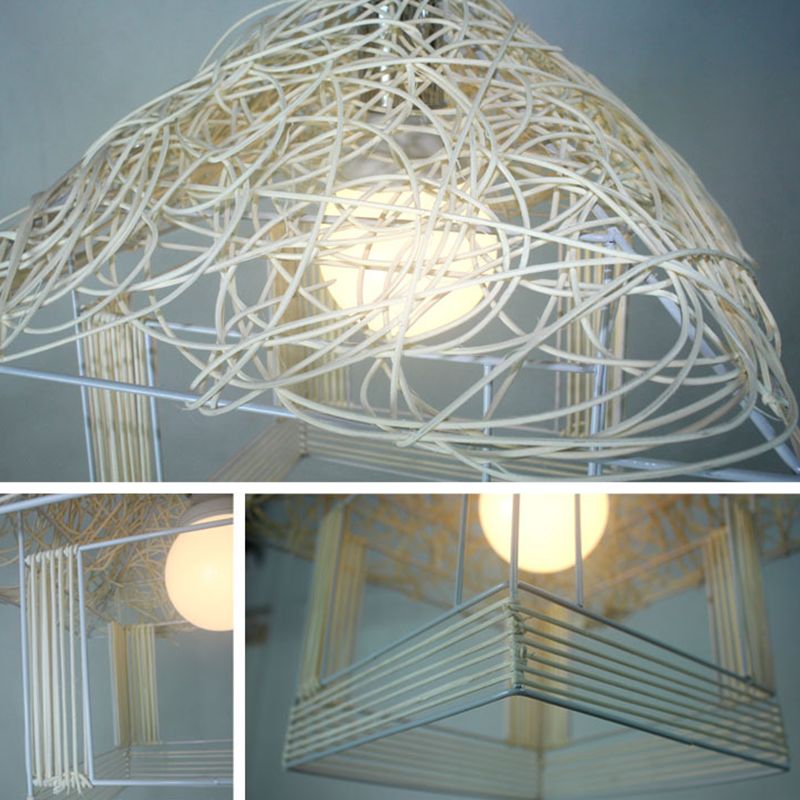 Rattan Weaving House Shaped Pendant Light Single Light Asian Style Bedroom Decorative Hanging Light with 39" Adjustable Cord