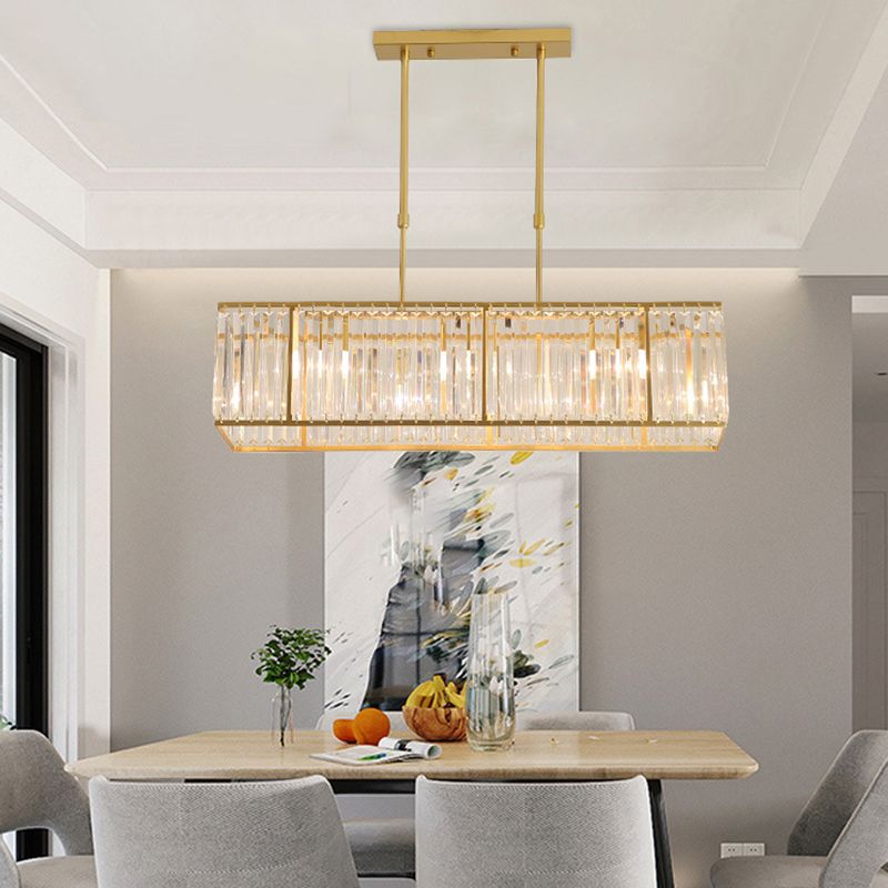 Contemporary Hanging Light Rectangular Island Lighting with Crystal for Dining Room