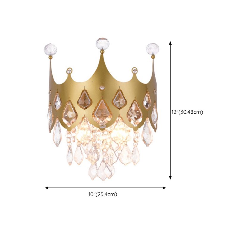 2 - Light Crown Shape Wall Light in Gold Post Modern Wall Sconce with Crystal Accents