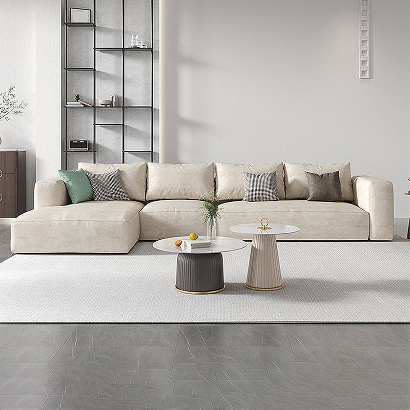 Square Arm Cream Cushion Back Sectional Contemporary Stain-Resistant Sofa