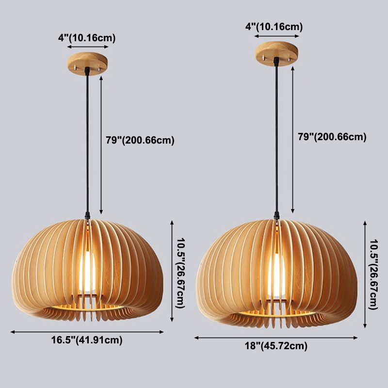 1 Light Pumpkin Shape Wooden Pendant Light Nordic Style Living Room Hanging Lamp Fixture