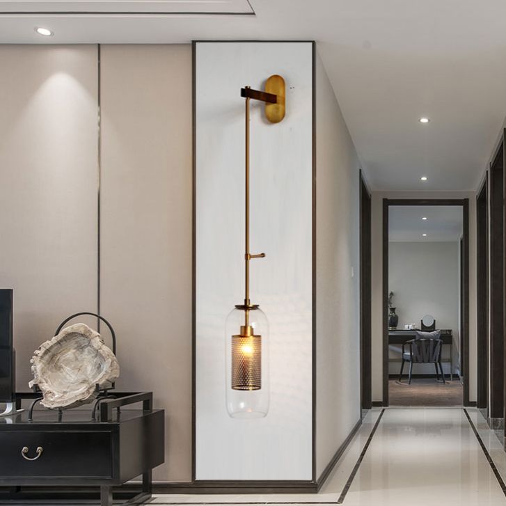 Cylindrical Flush Mount Wall Sconce Modern 1-Light Wall Sconce Lights with Clear Glass Shade